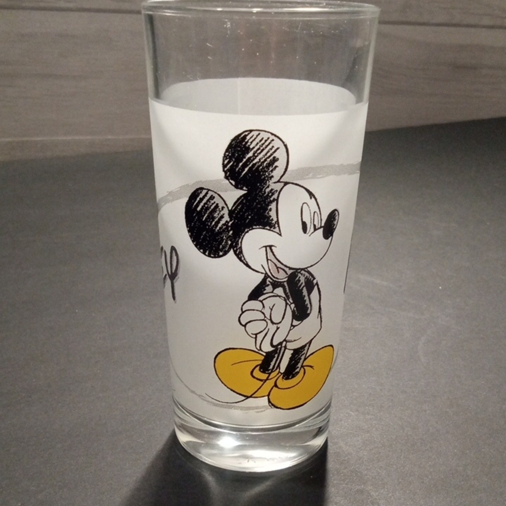 Disney Clear Glass Tumbler with Black Mickey Sketch and Yellow Shoes
